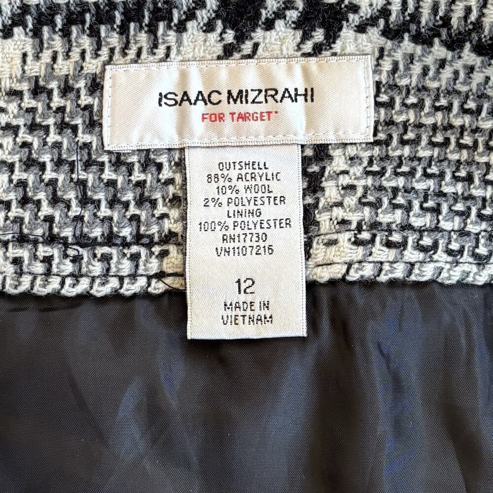 Isaac Mizrahi Sz 12 Black White Plaid Wrap Skirt Wool Blend Fringe Hem Business - Picture 5 of 9